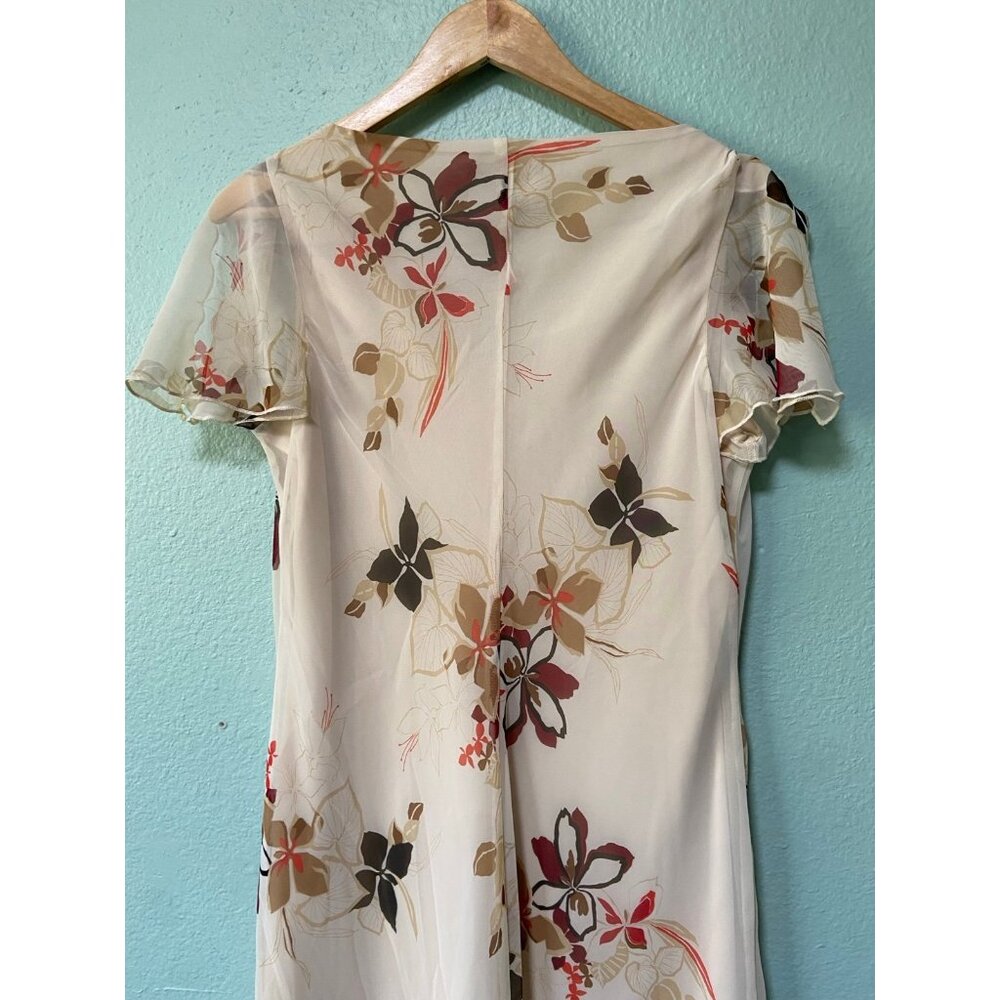 Y2K‎ Inspired FLP Women's Cream Floral Midi Flutter Sleeve Dress Size 16 - Picture 8 of 11